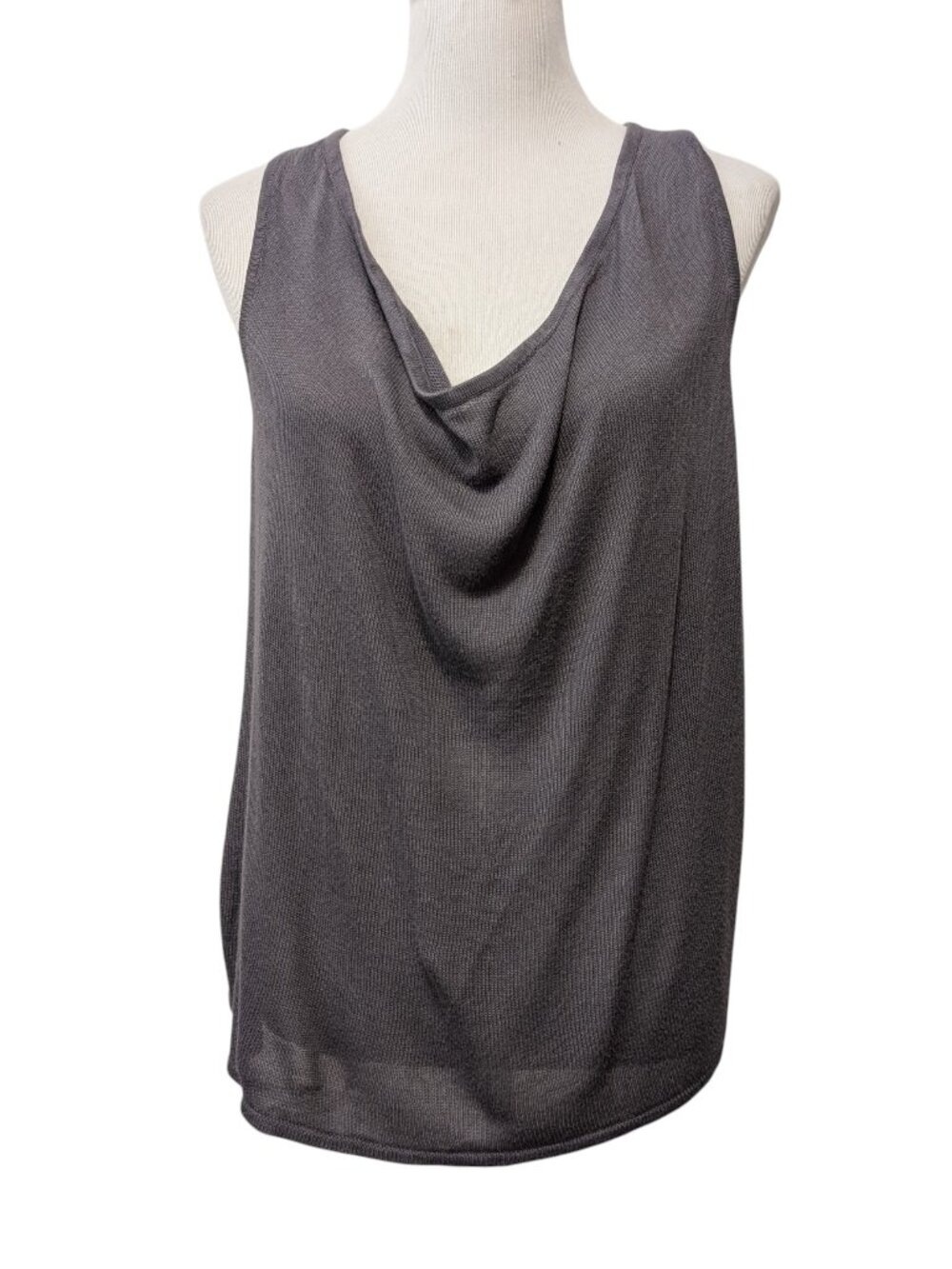 Chan Luu Womens Sz L Gray Knit Drape Neck Razorback Lightweight Viscose Tank Top